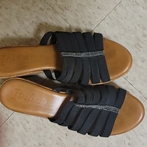 Black Strappy Wedge Sandals Sz 7.5 Italian Shoemakers